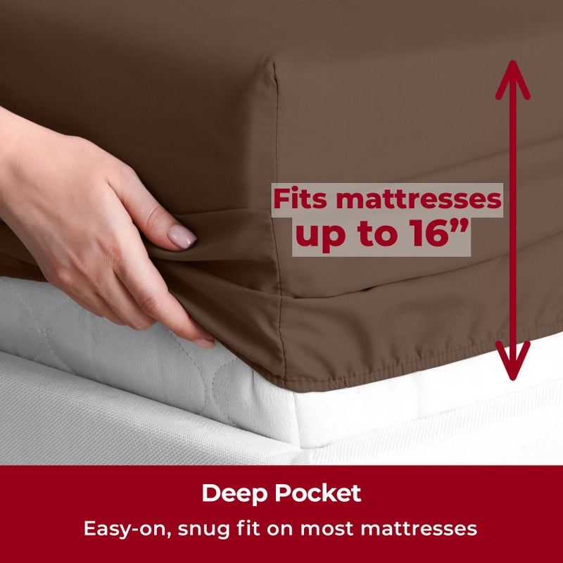 Mellanni Split King Sheets Set - 5 PC Iconic Collection Bedding - Hotel Luxury, Extra Soft, Cooling Bed Sheets - Wrinkle, Fade, Stain Resistant (Split King, Brown) - Image 5